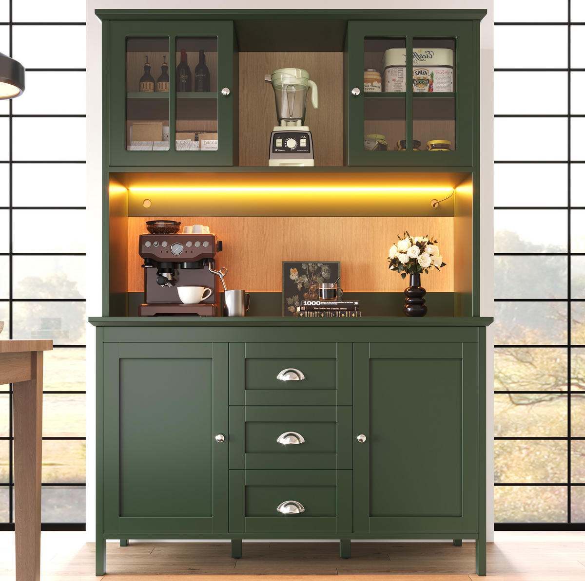 KÜCHENSCHRANK mit LED 120 x 40 x 179 cm MDF Grün - Grün, Holzwerkstoff (40/179/120cm) - Meubliv