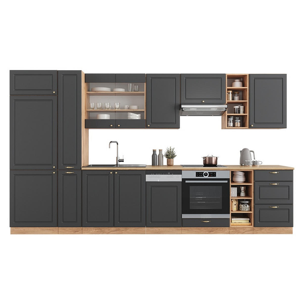 KUHINJSKI BLOK Fame-Line Antracit Country House/zlati Kraft Oak 355 cm , DP Hrast - medeni hrast/antracit, leseni material (355/206.8/60cm) - Vicco