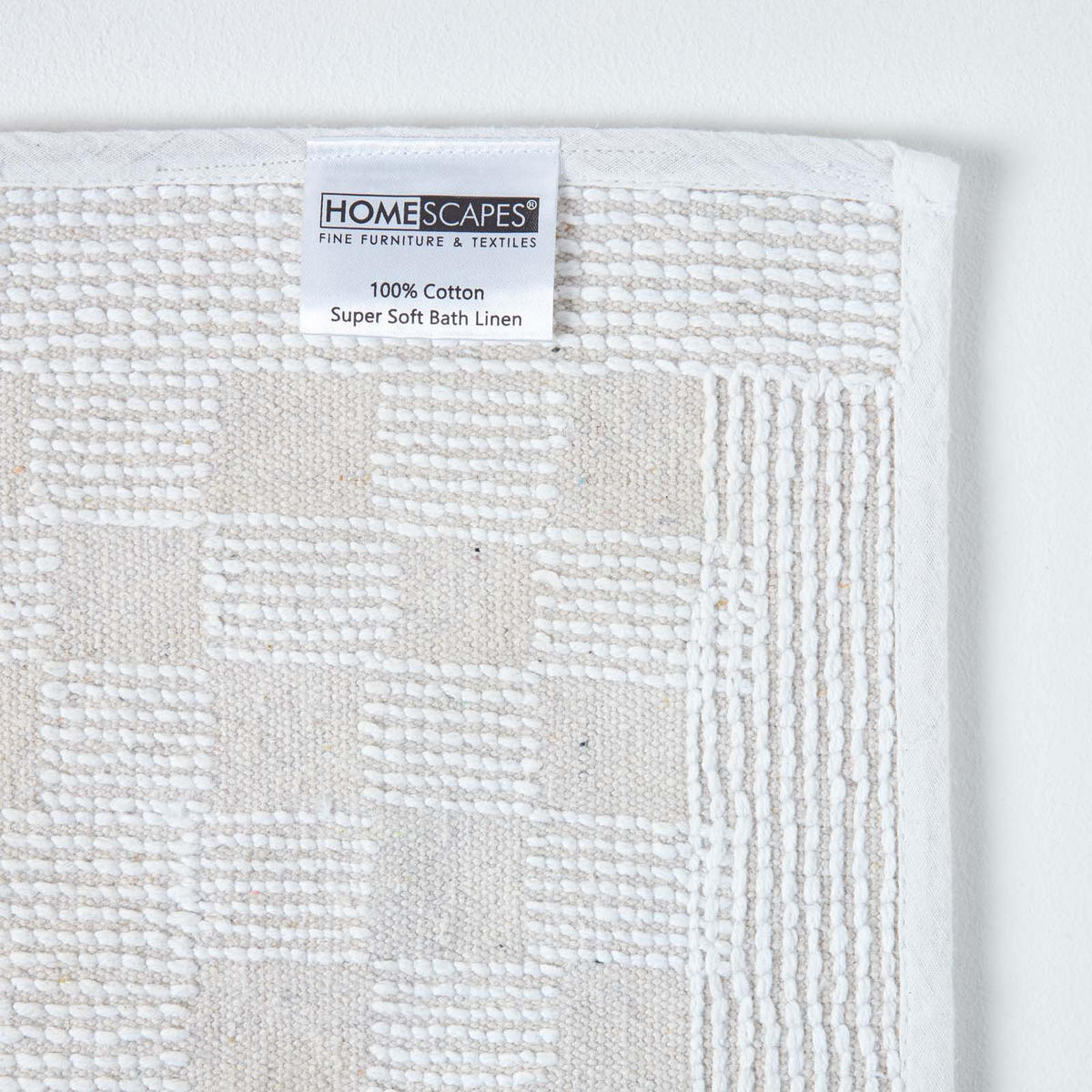 BADEMATTE 45/75 cm Karo-Bordüre, Baumwolle - Weiß, Textil (45/75cm) - Homescapes