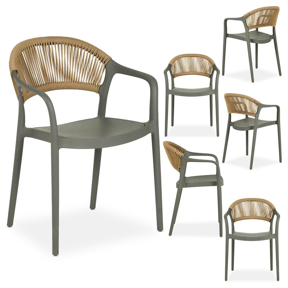 GARTENSTUHL NARCISO 6ER-SET - Grau, Textil (52/80/42cm) - IDIMEX