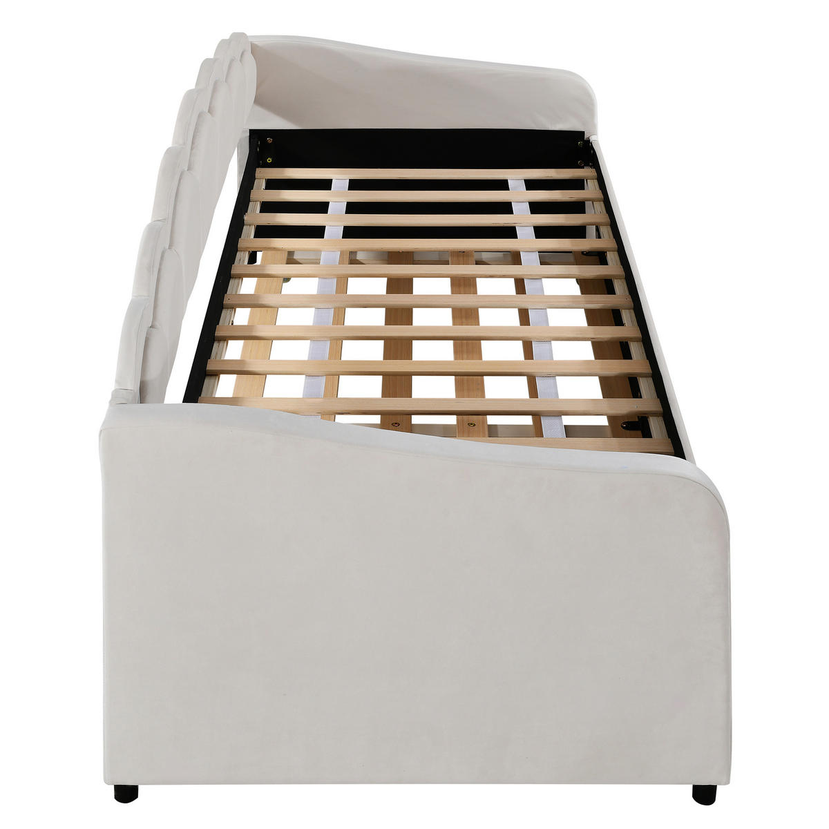 TAGEBETT 90x200cm Beige Samt mit Ausziehbett LED Fernbedienung - Beige, Holz (90/200cm) - FLIEKS