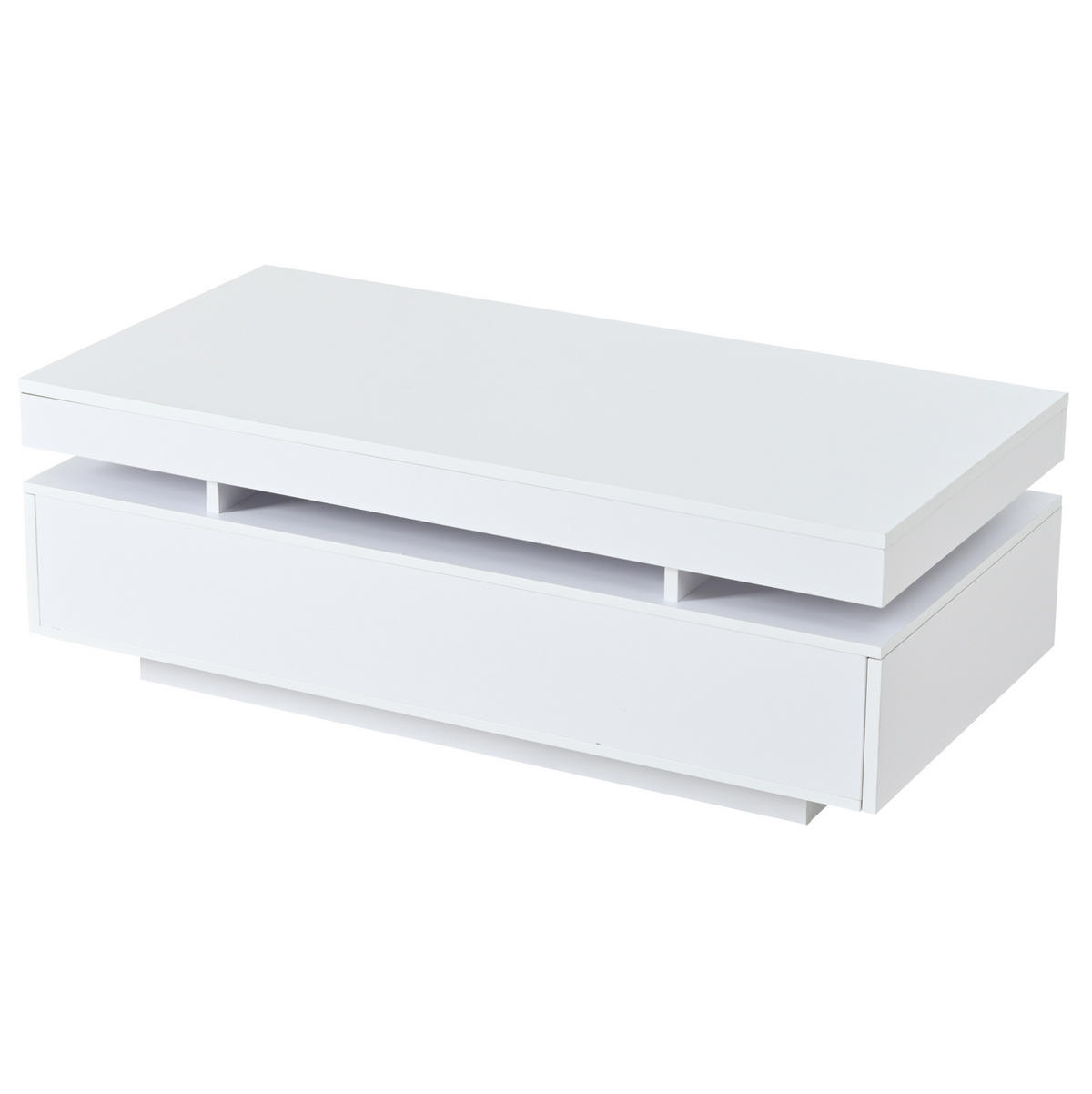 COUCHTISCH mit 2 Schubladen 100 x 50 x 35 cm Hochglanz Weiß mit LED - Weiß, Holzwerkstoff (100/50/35cm) - Meubliv