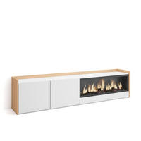 LOWBOARD, Weiß und Eiche, 212/35/50cm, Kamin mit Feuereffekt XXL - Weiß, Holzwerkstoff (212/50/35cm) - Skraut Home