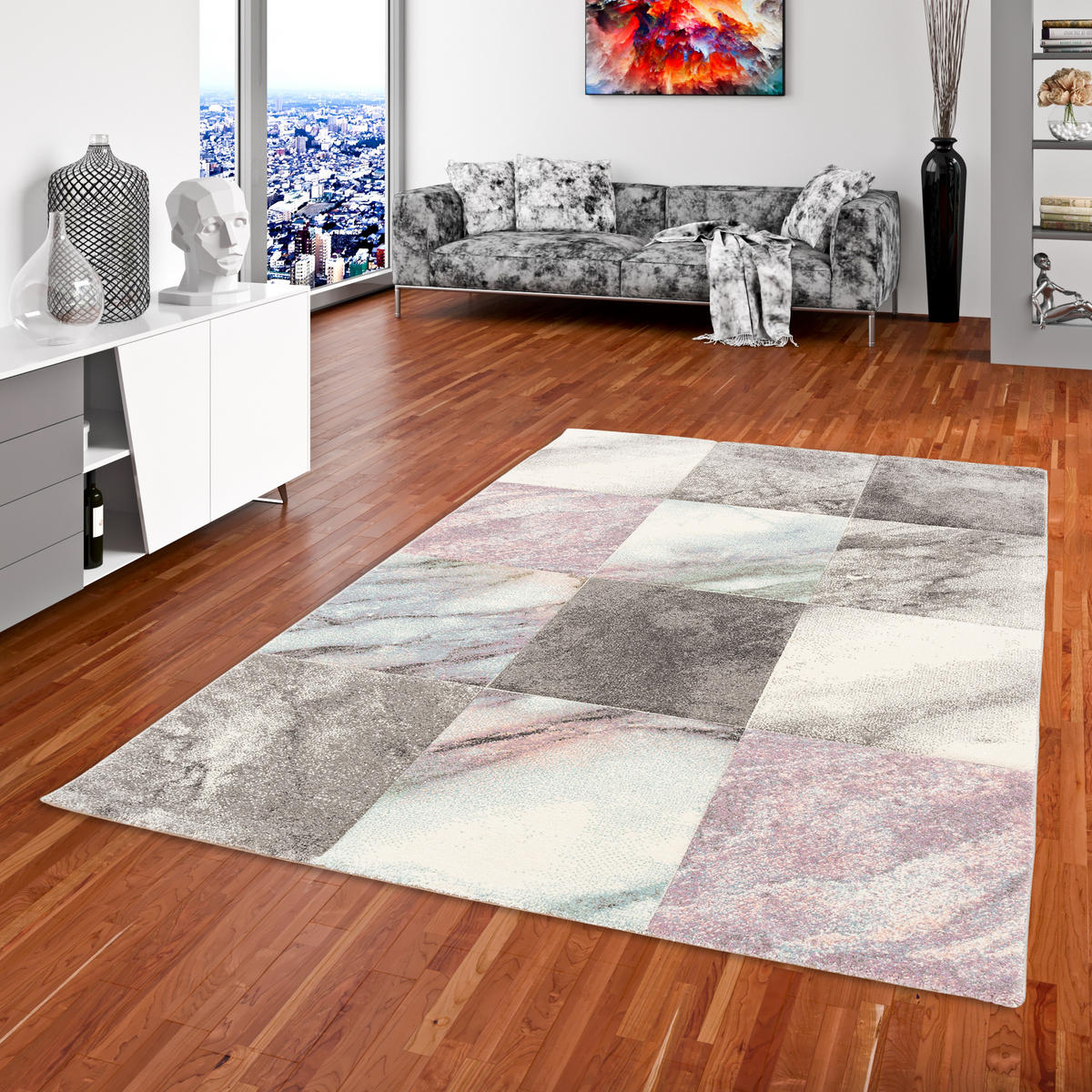 DESIGNER TEPPICH MAUI PASTELL MARMOR OPTIK - Rosa/Grau, Textil (140/200cm) - Pergamon