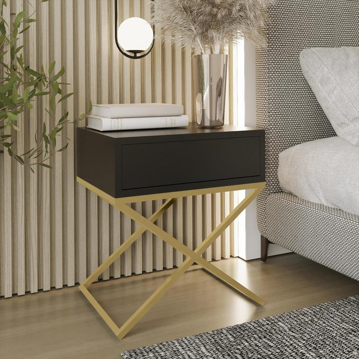 NACHTSCHRANK Max 45/50/35 schwarz - Goldfarben/Schwarz, Holzwerkstoff/Metall (45/50/35cm) - Beautysofa