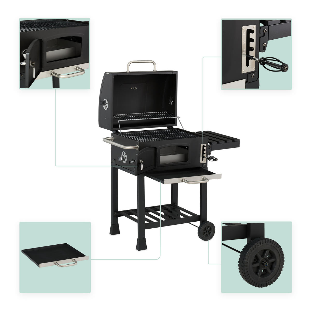 HOLZKOHLEGRILLWAGEN - Schwarz, Kunststoff/Metall (103/104/65cm) - Relaxdays