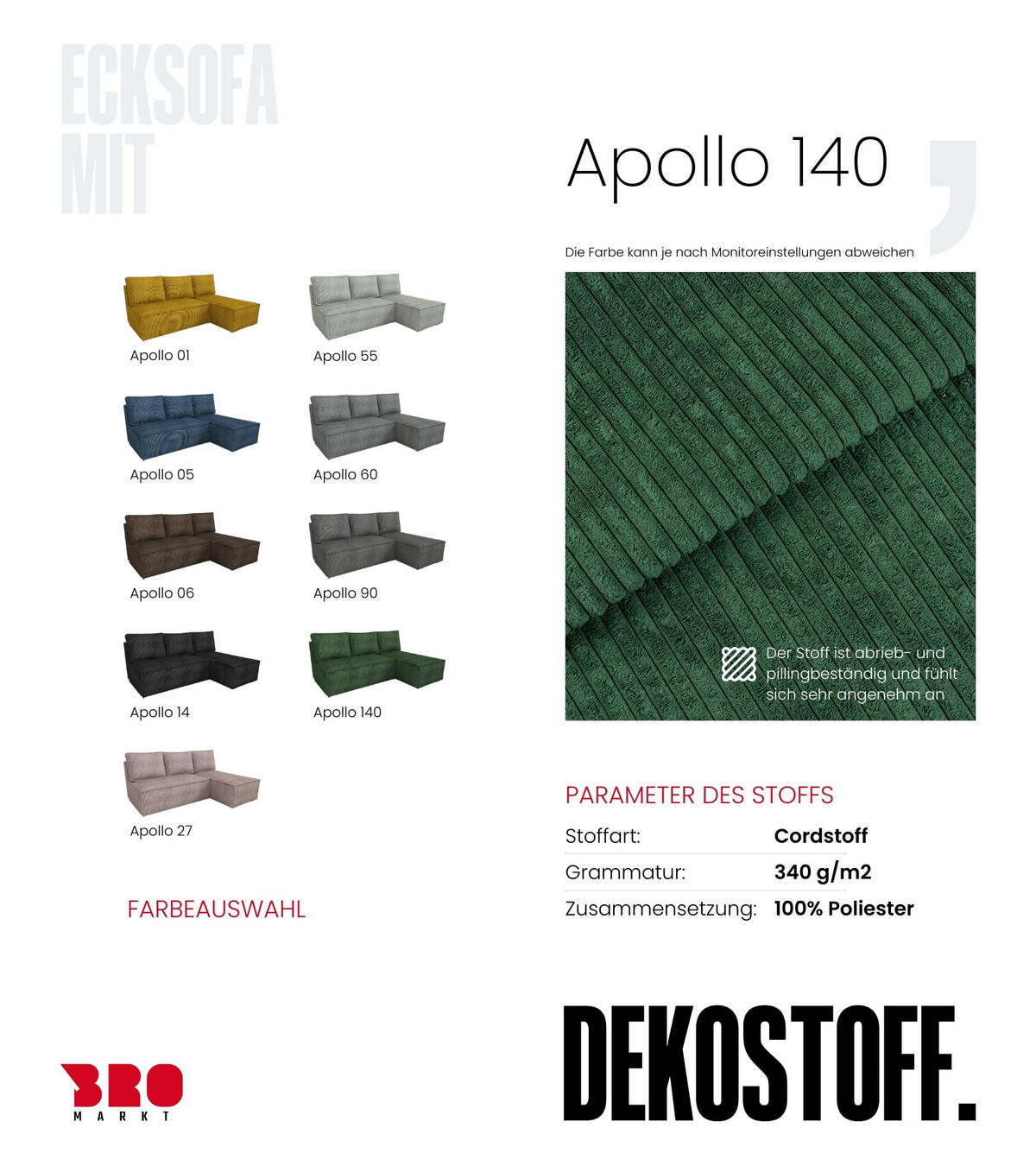 ECKSOFA Hector mit Schlaffunktion Grün Cord - Grün, Textil (200/141cm) - Bromarkt