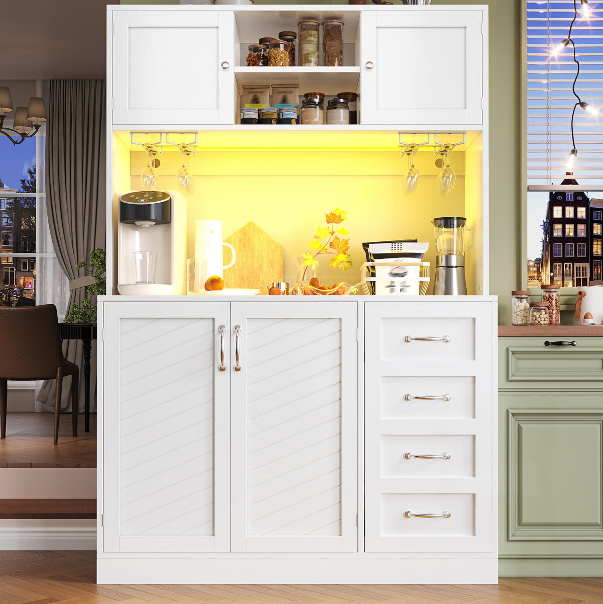 BUFFET 120/188/40 cm Weiß aus MDF mit LED-Beleuchtung - Weiß, Holzwerkstoff (40/188/120cm) - OKMYHOME