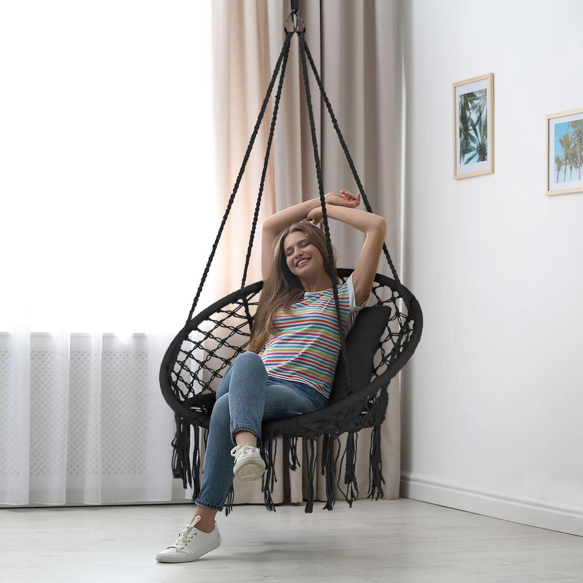 HÄNGESESSEL bis 150 kg - Schwarz, Textil (80/38/80cm) - Luverno