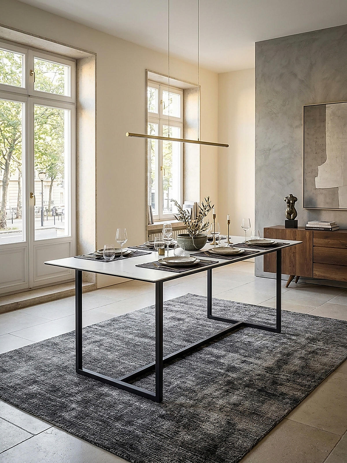 ESSTISCH Glas Keramik Marmoroptik Designer 180x90 ARCTIC, Weiß-Schwarz 180x90x76 cm - Schwarz/Weiß, Glas/Metall (90/180/76cm) - KADIMA DESIGN