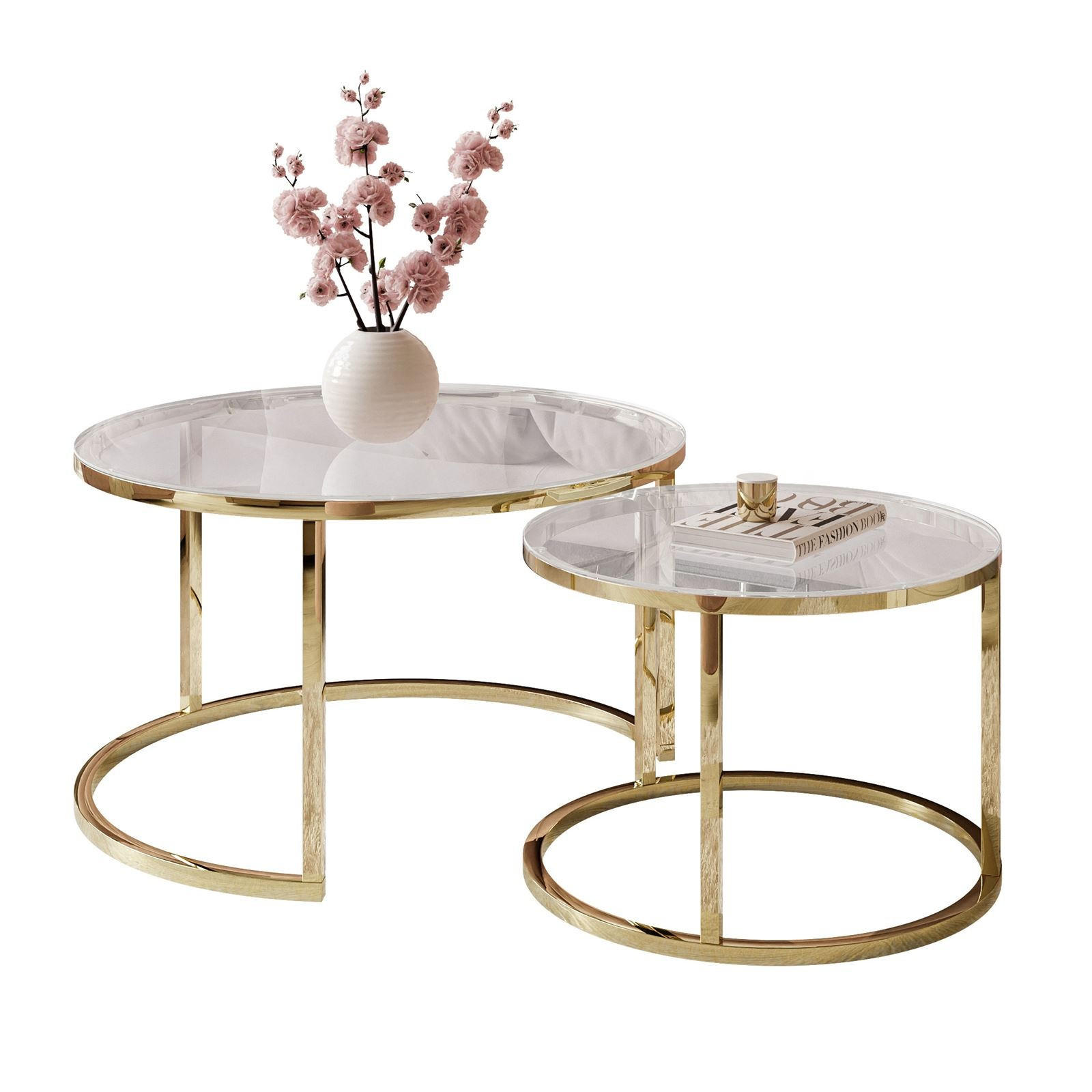 COUCHTISCH CIRI GLASS 2-in-1 CHROME gold - Goldfarben, Glas (70/70/47cm) - Lookway