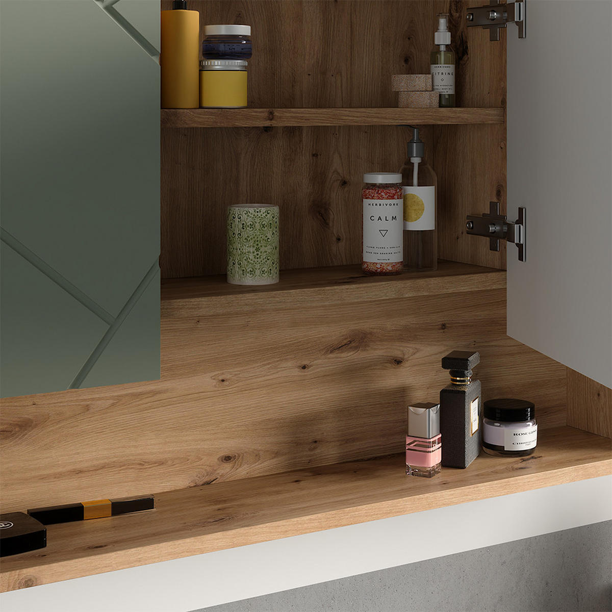 BADSPIEGELSCHRANK Irma Salbeigrün 80.1 x 55 cm - Salbeigrün/Hellgrau, Holzwerkstoff (80.1/55/17cm) - Vicco