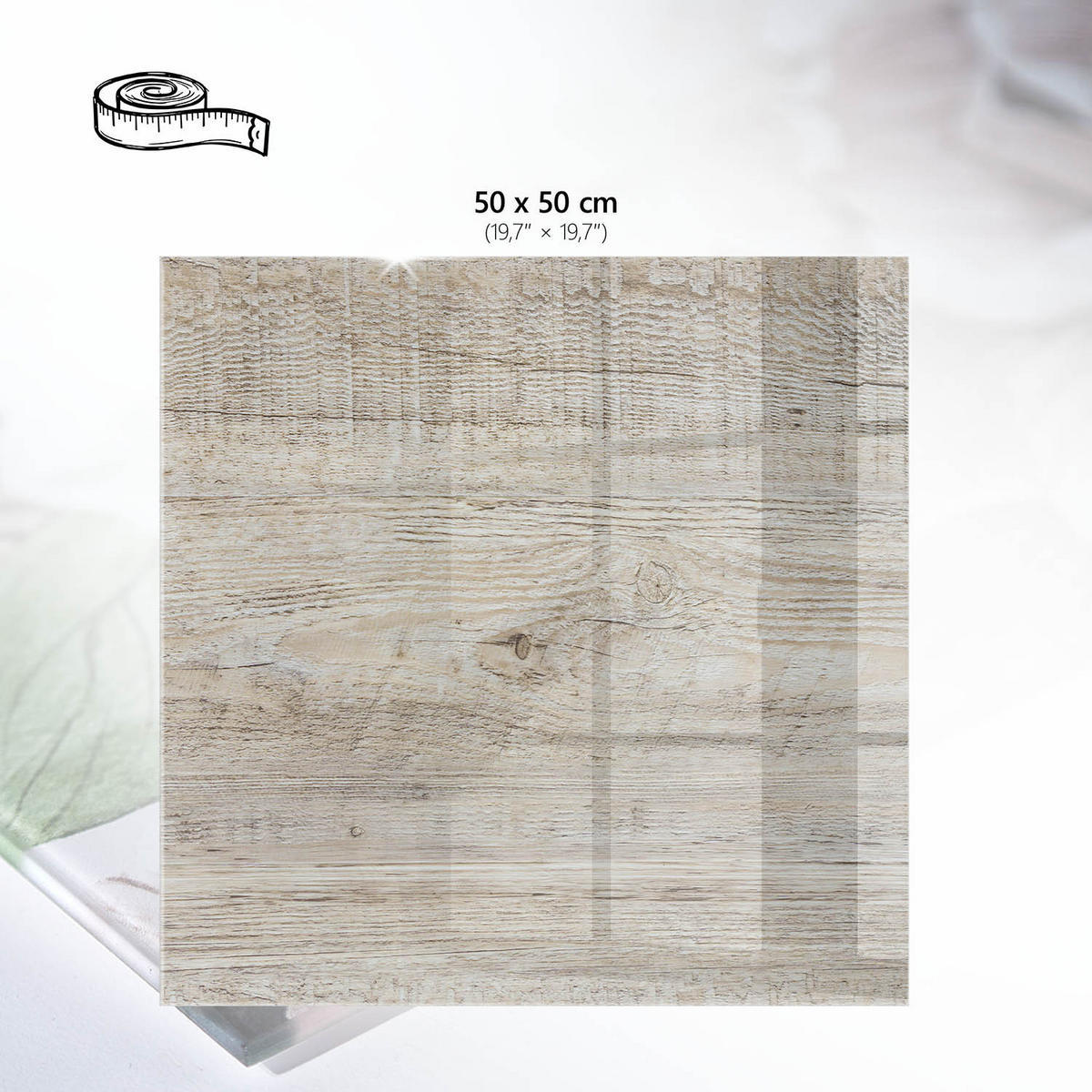 TISCHPLATTE 50x50 cm – Holzstruktur - Grau, Glas (50/50/0.4cm) - Wallfluent