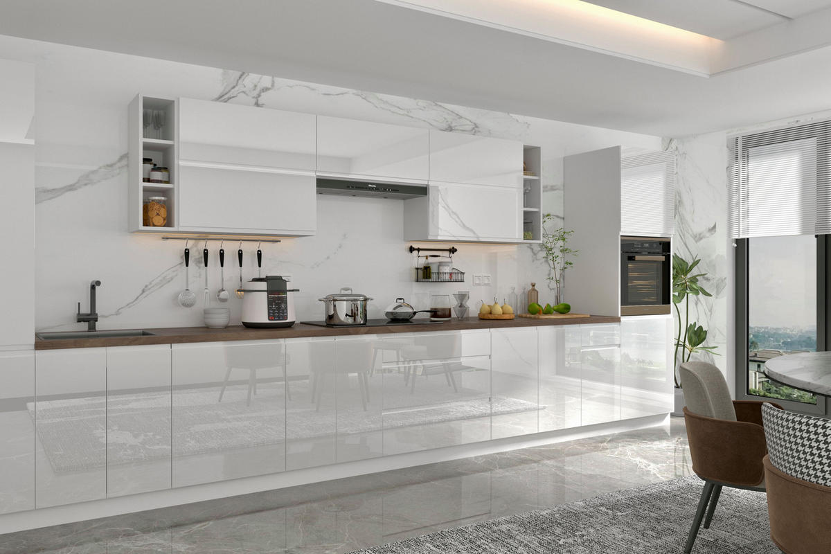 KÜCHENZEILE 500 cm – Aspen KA2-M500 - in Weiß/Hochglanz - Weiß Hochglanz, Holz (500/212/58cm)