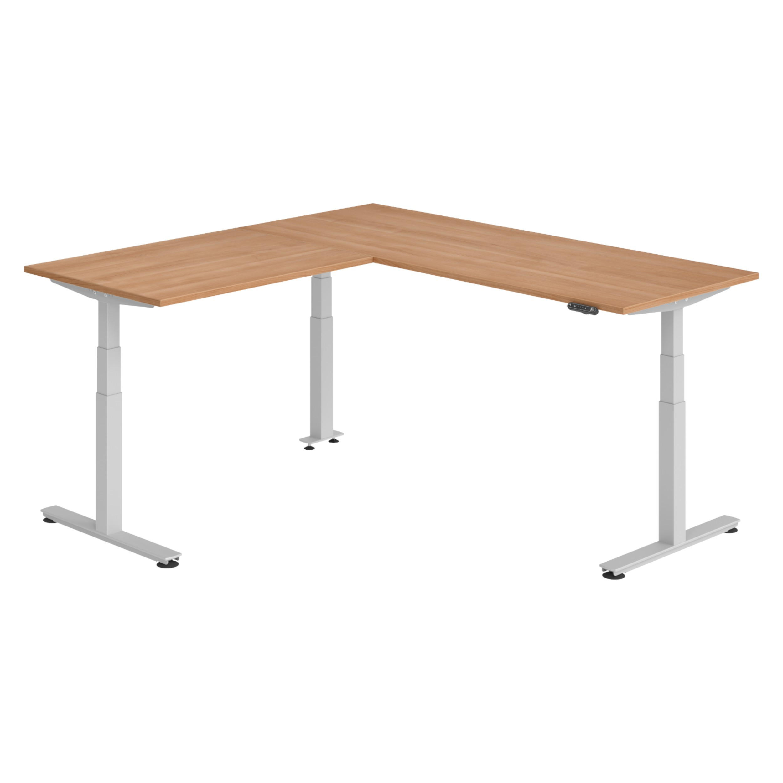 ECKSCHREIBTISCH elektrisch höhenverstellbar L-Form 200/200/74 cm in Nussbaumfarben/Silberfarben - Silberfarben/Nussbaumfarben, Holzwerkstoff (200/200/74cm) - bümö
