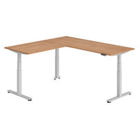 ECKSCHREIBTISCH elektrisch höhenverstellbar L-Form 200/200/74 cm in Nussbaumfarben/Silberfarben - Silberfarben/Nussbaumfarben, Holzwerkstoff (200/200/74cm) - bümö