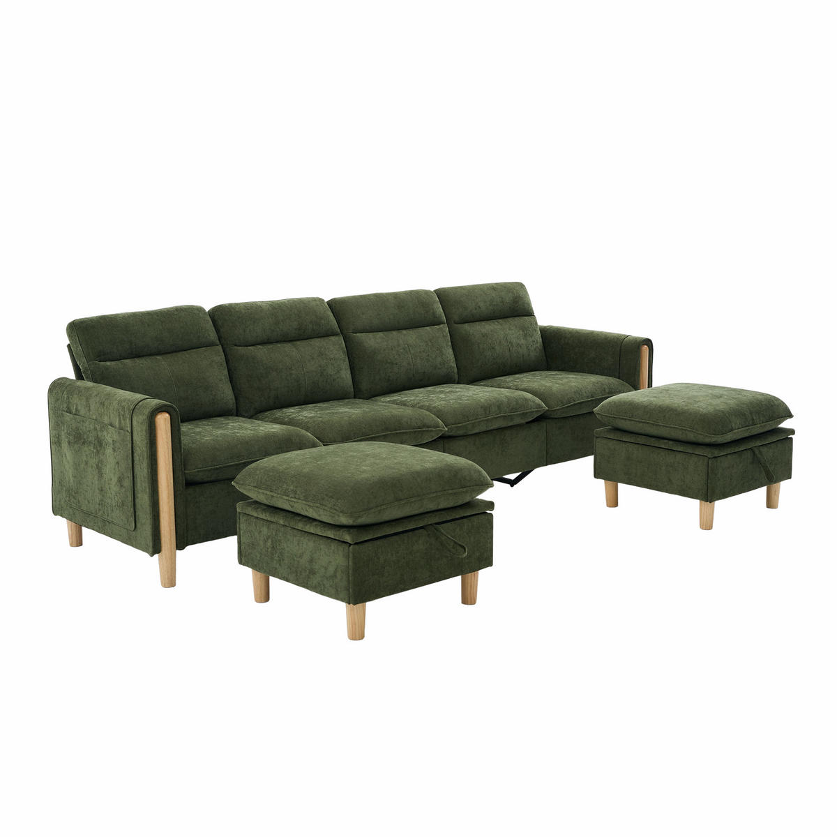 WOHNLANDSCHAFT U-Form modular mit 2 Stauraum-Hockern, DE-33935, Grün - Grün, Holzwerkstoff (261/86/77cm) - ComfortXL