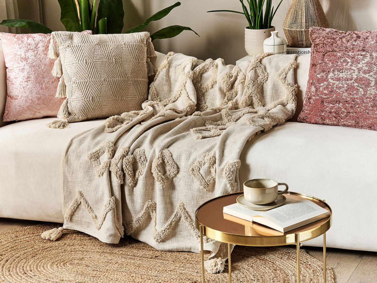 DECKE Helles Beige Guna 130/180 cm - Beige, Naturmaterialien/Textil (130/180cm) - Beliani