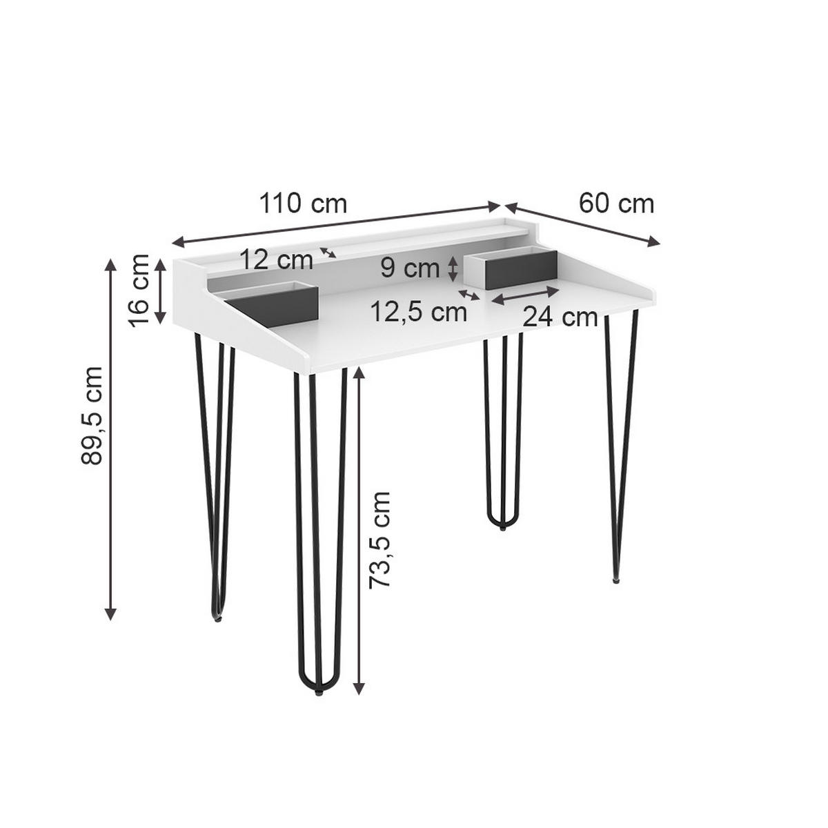 SCHREIBTISCH Sannar Weiß 110 x 60 cm mit Schubladen - Schwarz/Weiß, Holzwerkstoff (60/110/89.5cm) - Vicco