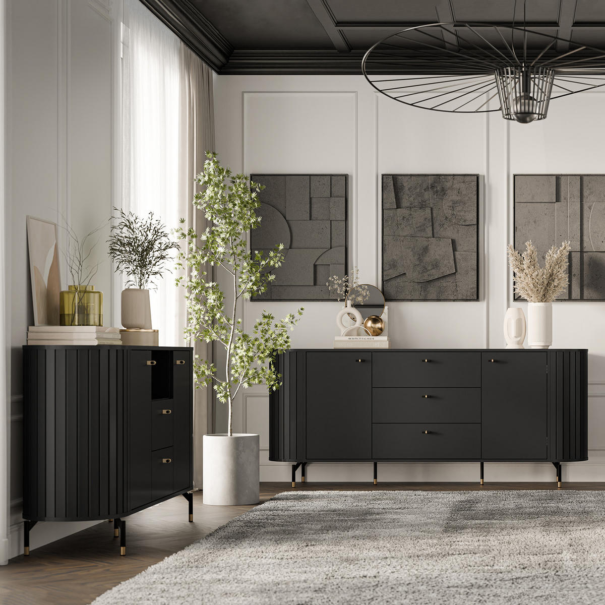 COUCHTISCH Zalia mit Ablagefächern für Wohnzimmer, im Retro-Stil, Schwarz - Schwarz, Holzwerkstoff (56/104/47cm) - Beautysofa