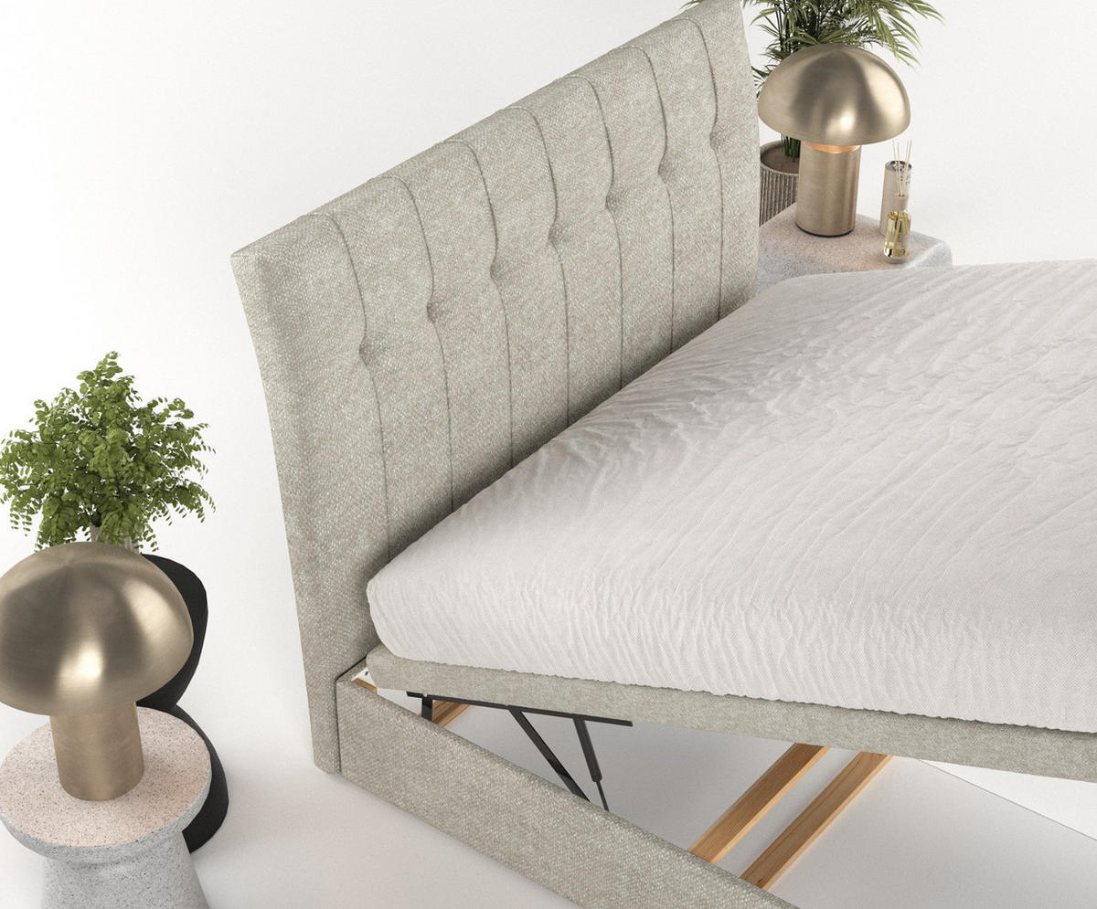 POLSTERBETT Kelsea mit Stauraum 200/200 cm Beige im Alta Stoff - Beige/Schwarz, Holz/Holzwerkstoff (200/200cm) - AltaBeds