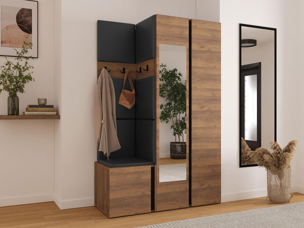 GARDEROBEN-SET Orion XXVI - Nussbaumfarben/Schwarz, Holzwerkstoff/Kunststoff (116/186/46cm) - MIRJAN24