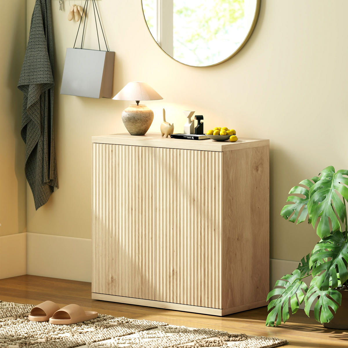 SIDEBOARD DE-11339 2 Türen mit Soft-Close & verstellbaren Böden Eiche - Eichefarben, Holzwerkstoff (78/79/39cm) - ComfortXL