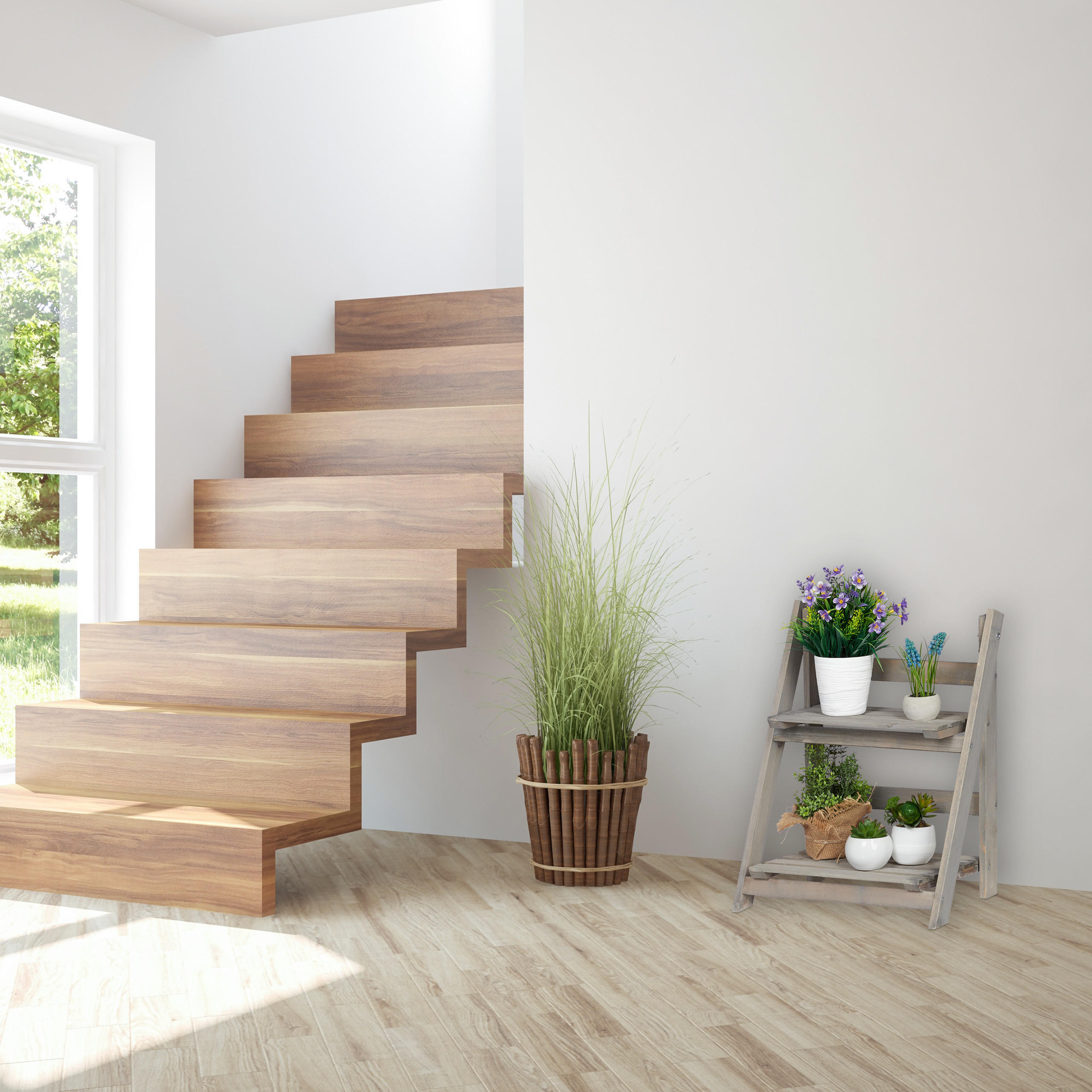 BLUMENTREPPE - Grau, Holz (41/51.5/24cm) - Relaxdays