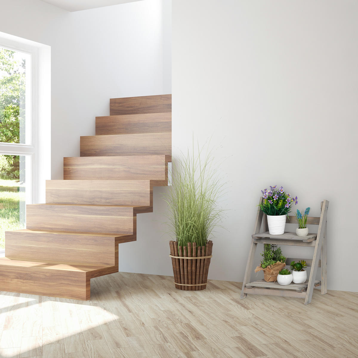BLUMENTREPPE - Grau, Holz (41/51.5/24cm) - Relaxdays