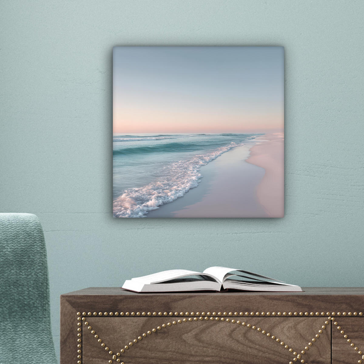 LEINWANDBILD Küstenlinie - Pastell - Wasser Deko Wohnzimmer 20x20 cm - Pastellblau, Textil (20/20cm) - MuchoWow