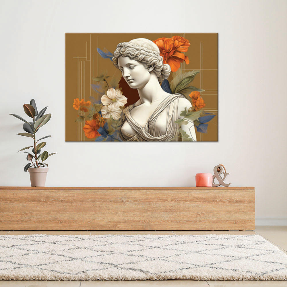 WANDBILD skulptur einer frau mit blumen - Beige, Textil (60/40cm) - Feeby