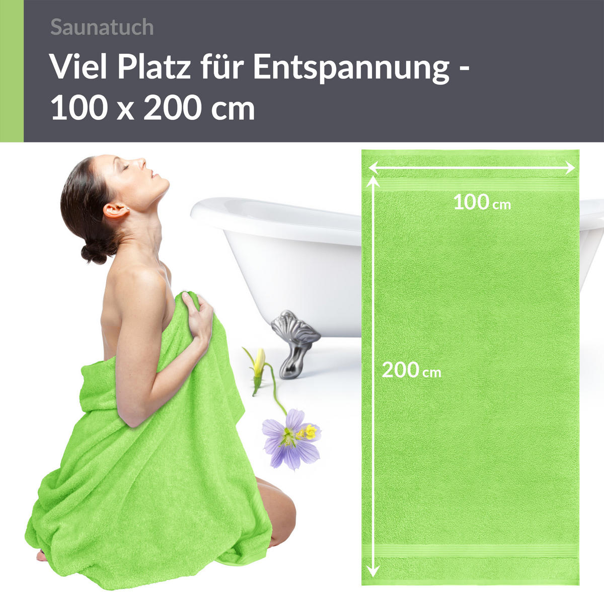BADETUCH Linz Apfel Grün 100x200 cm - Hellgrün, Textil (100/200cm) - Lashuma