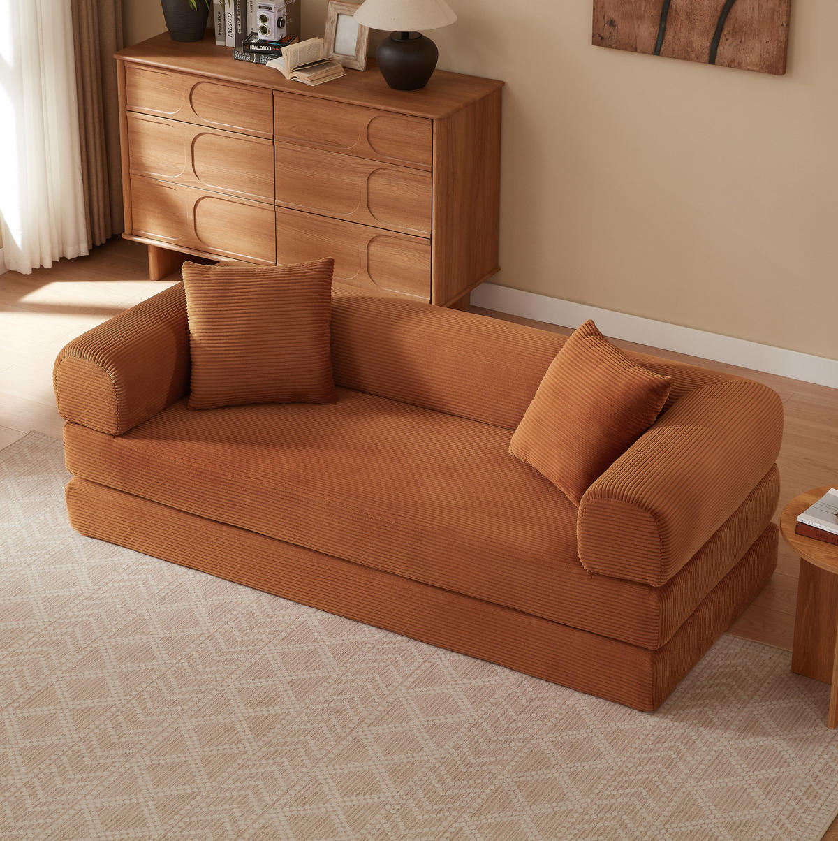 SOFA mit Schlaffunktion Velours Terracotta - Terracotta, Kunststoff (89/59/195cm) - Meubliv