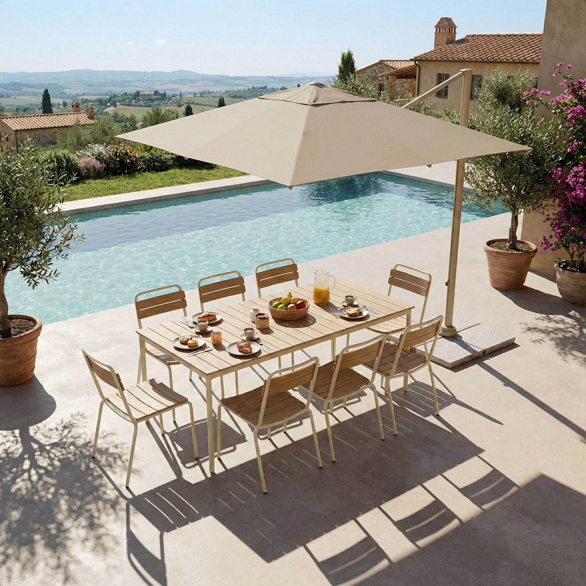 GARTENTISCH, Beige - Beige, Holzwerkstoff (180/90/74cm) - Oviala