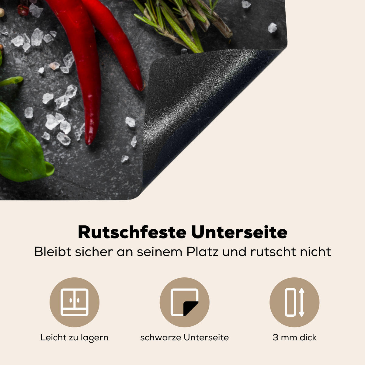 HERDABDECKPLATTE Pfeffer - Kräuter - Gewürze - Beton 77x59 cm - Rot, Kunststoff (77/0.2/59cm) - MuchoWow