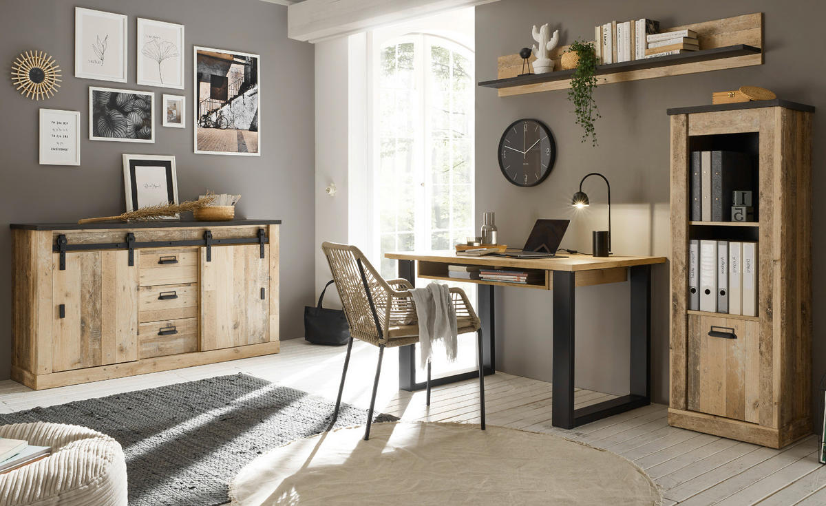 SCHREIBTISCH Used Wood hell, anthrazit, Laptoptisch für Homeoffice und Büro 125 x 60 cm - Eichefarben/Anthrazit, Holzwerkstoff/Metall (125/60/76cm) - Furn.Design