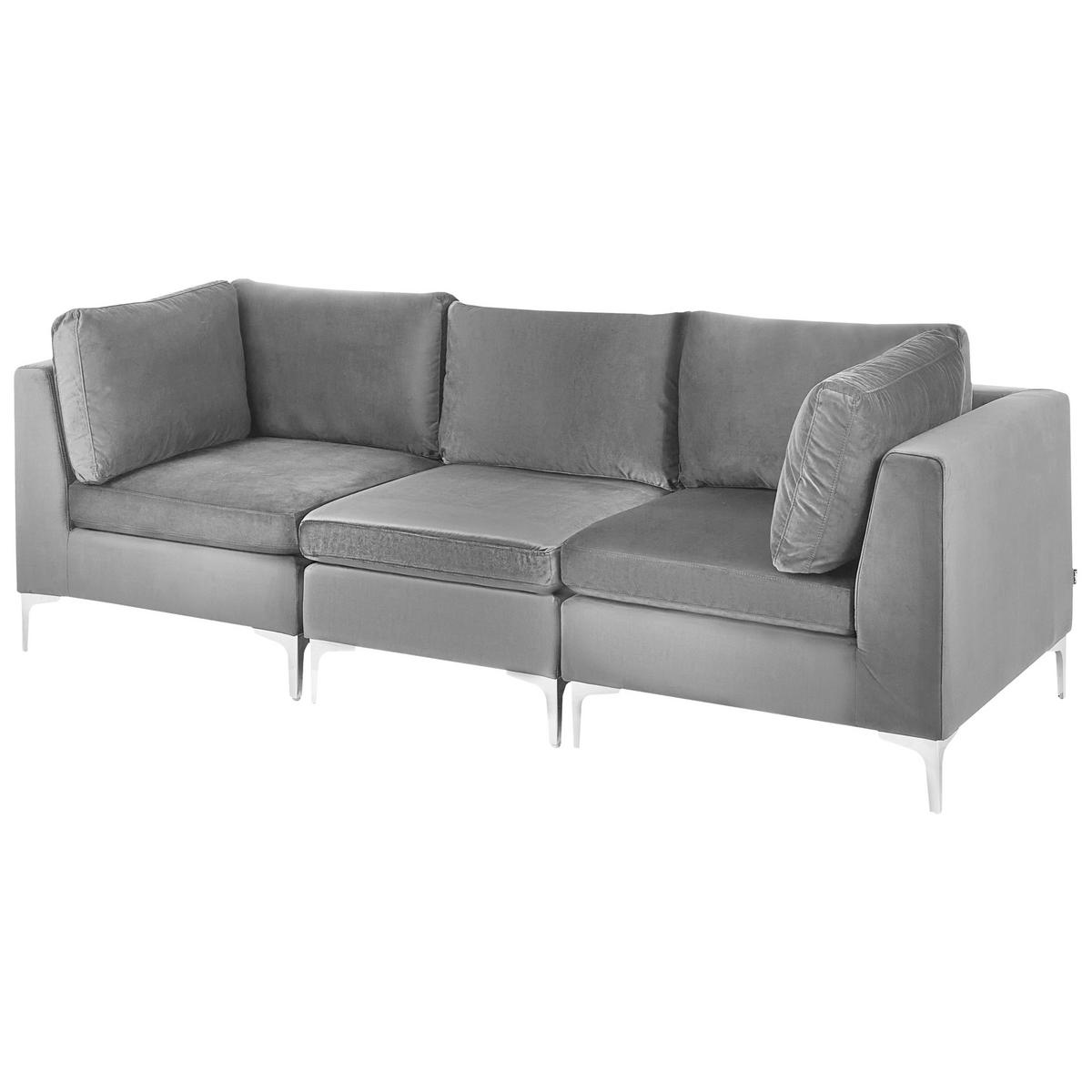 3-SITZER-MODULSOFA Samtstoff Grau mit Metallbeinen Evja - Grau, Textil (235/84/85cm) - Beliani