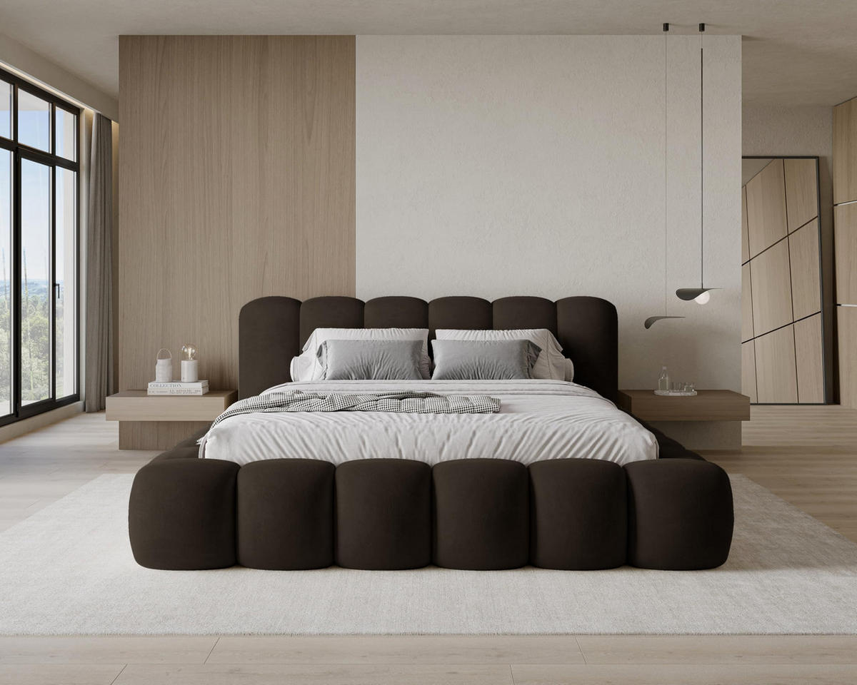 POLSTERBETT 180x200 mit Bettkasten, Lattenrost und Kopfteil, Velluto-Samt Stoffbezug Braun - Braun, Holz (180/200cm) - Chilly