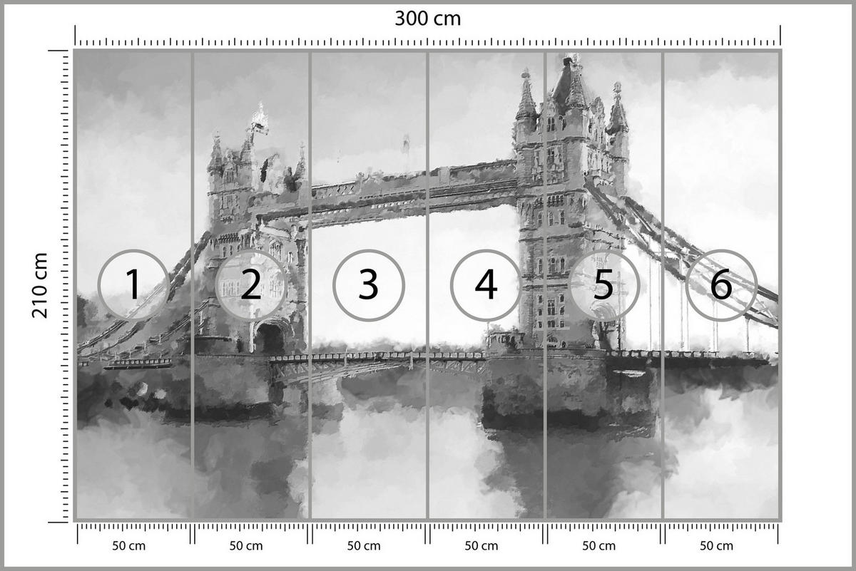 FOTOTAPETE für Wohnzimmer Tower Bridge Vintage Stil 300x210 - Schwarz/Grau, Papier (300/210cm) - Muralo