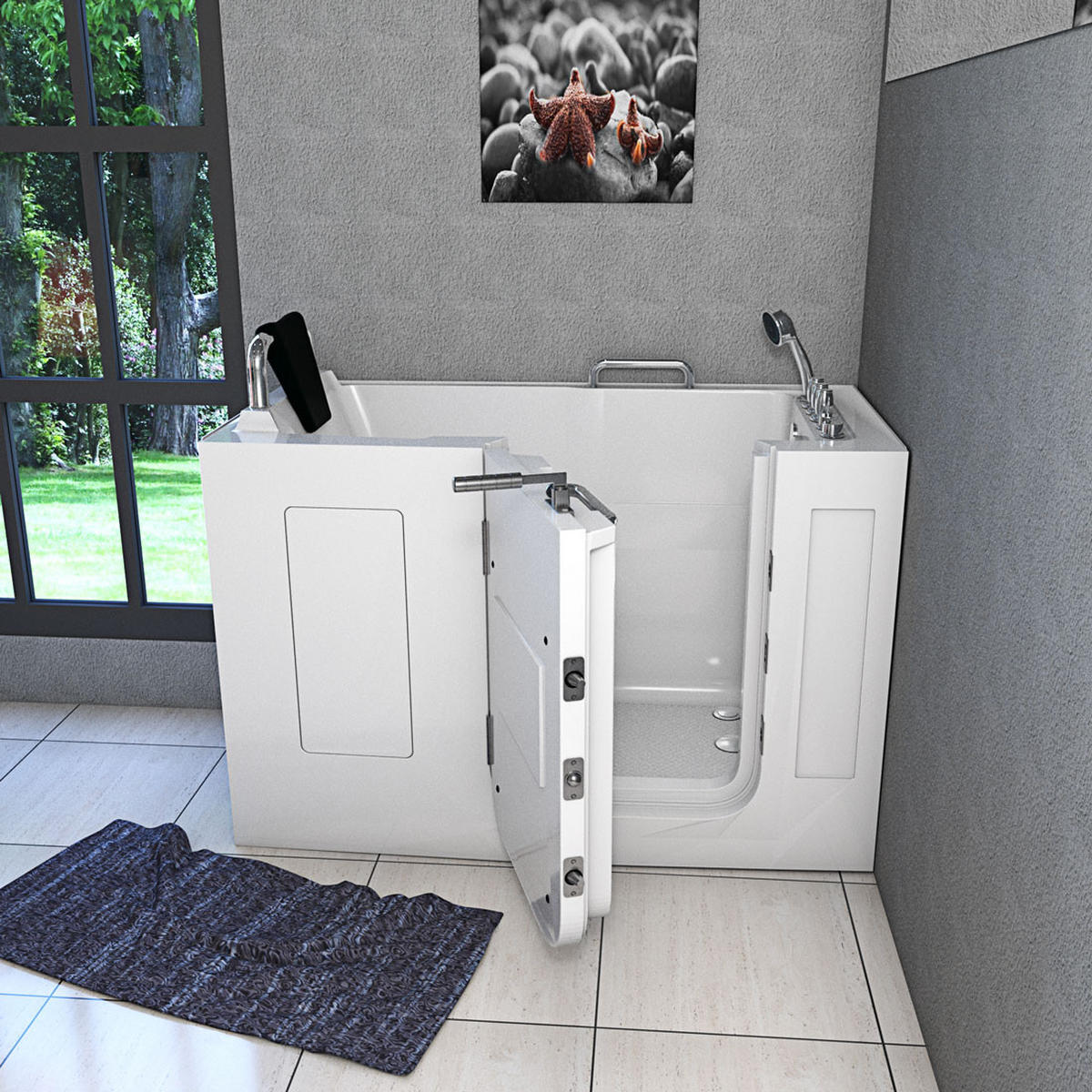 SITZWANNE Whirlpool mit Tür S07WP-TH-C-L - Weiß, Glas/Kunststoff (76/116/140cm) - AcquaVapore by Sandra Jentho