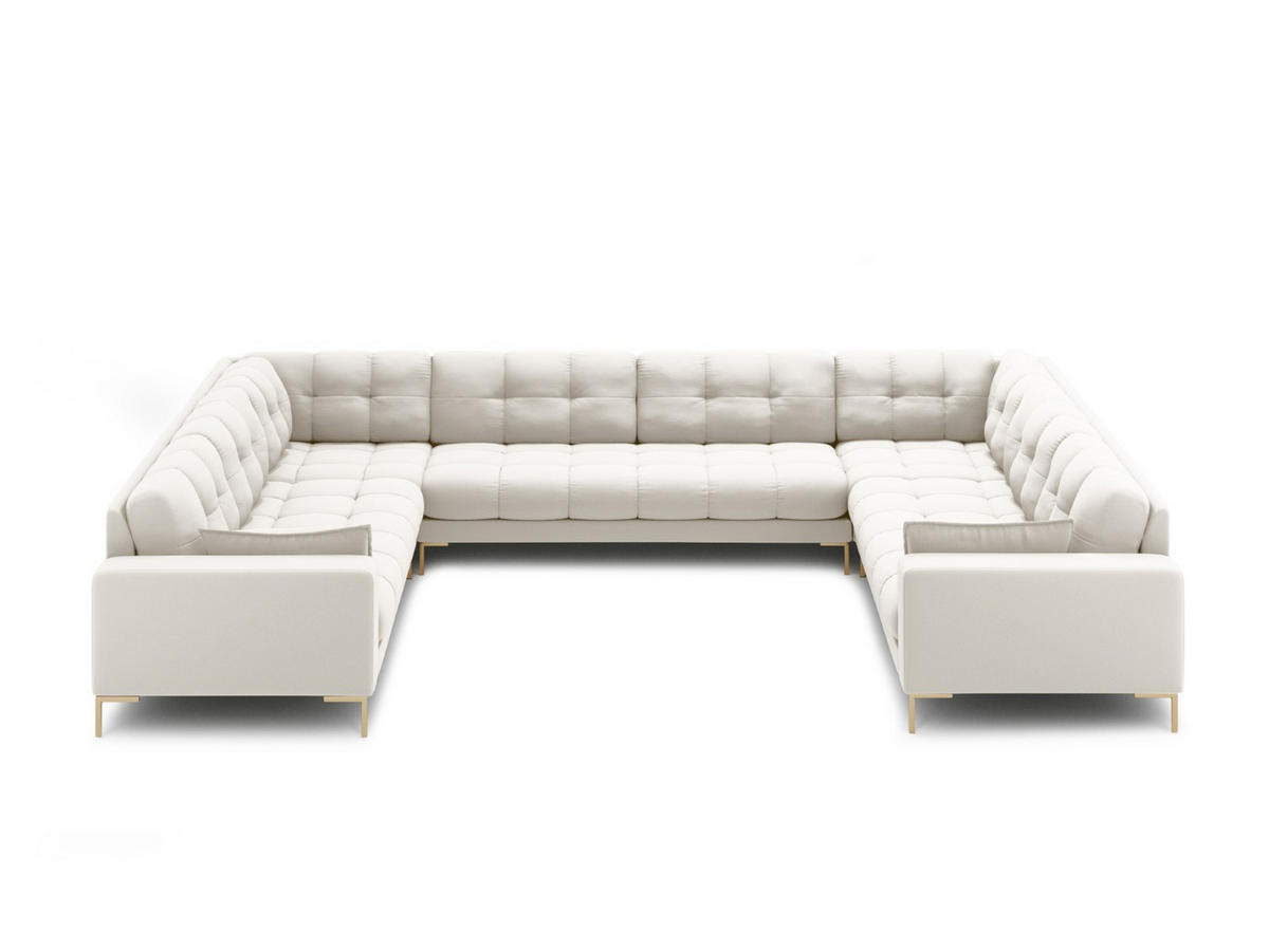PANORAMASOFA Mamaia aus strukturiertem Stoff leichtes beige 9 Sitzplätze - Creme, Textil (256/75/337cm) - Micadoni
