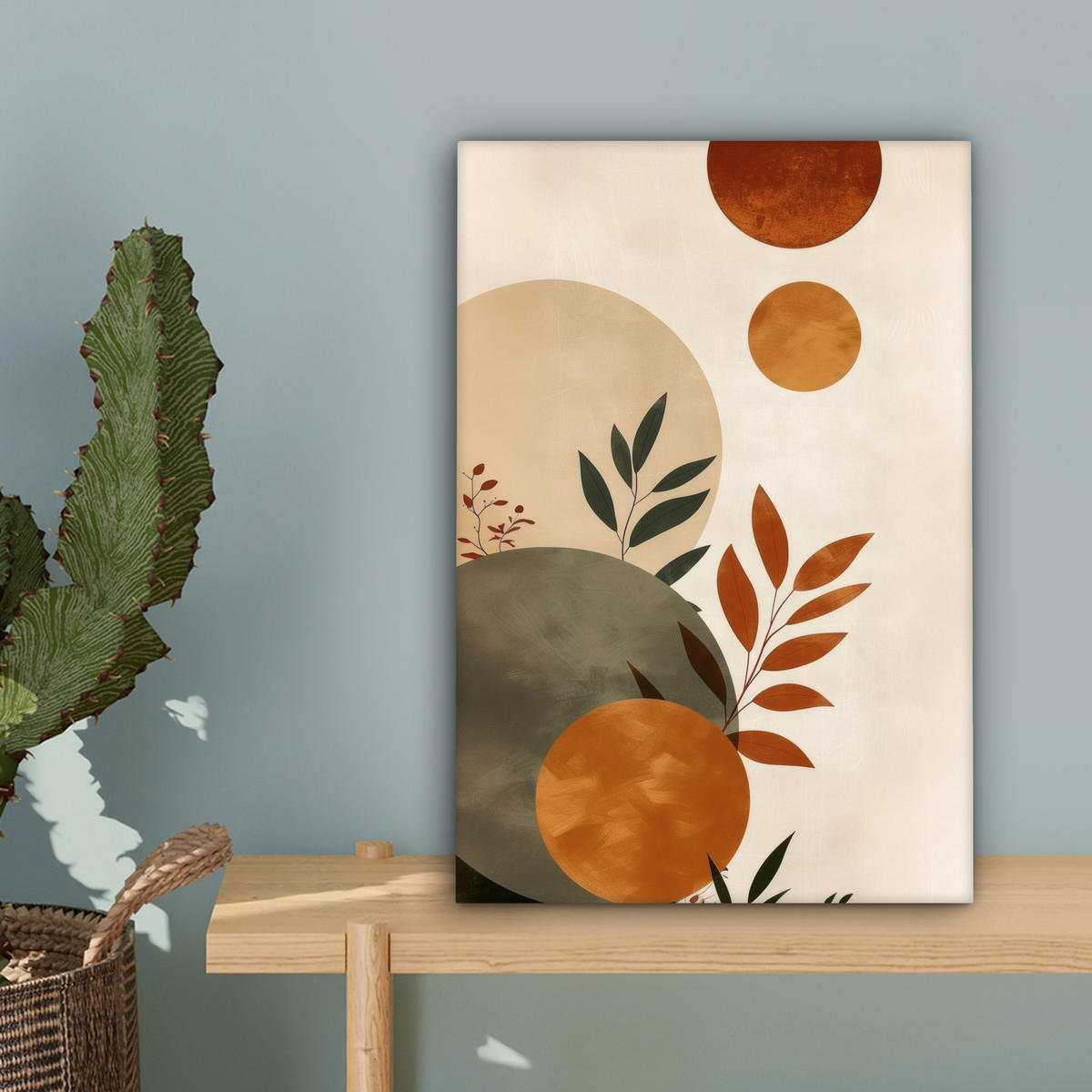 LEINWANDBILD Formen - Rund - Blätter - Beige 20x30 cm - Rostfarben, Textil (20/30cm) - MuchoWow