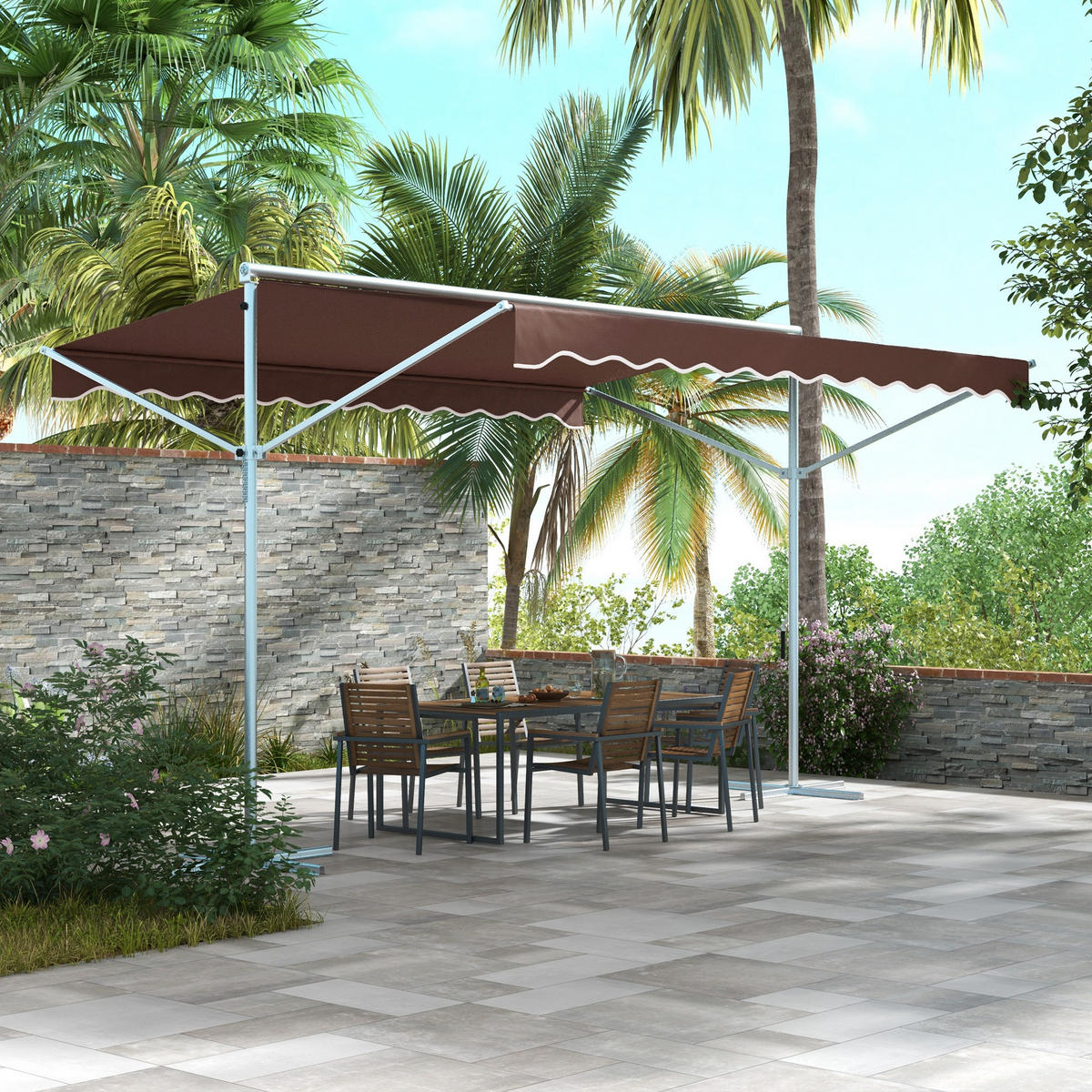 STANDMARKISE, Grau/Kaffee, Metall, Polyester - Braun, Kunststoff (298/255/395cm) - Outsunny