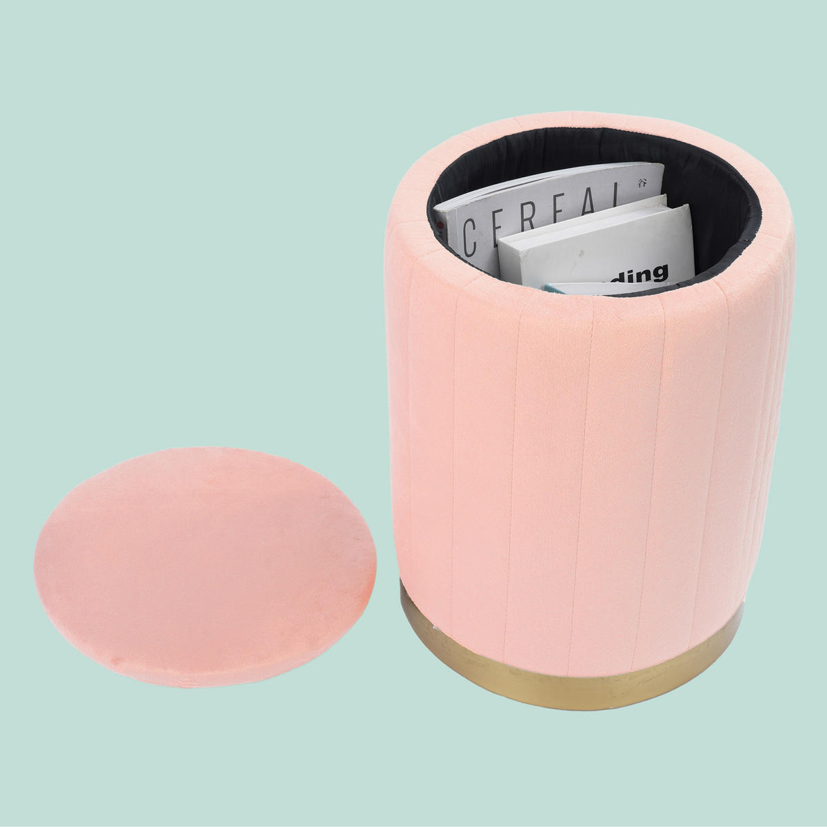 HOCKER - Altrosa/Rosa, Holzwerkstoff/Textil (32/42/32cm) - Relaxdays