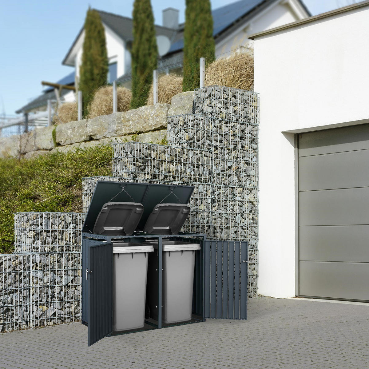 MÜLLTONNENBOX 2er Anthrazit - Anthrazit, Metall (80/116.3/132cm) - ML-DESIGN