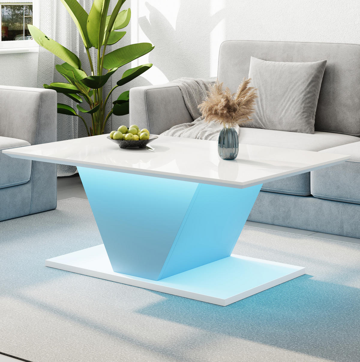 COUCHTISCH aus Spanplatte 100x50x46 cm in Weiß mit LED-Beleuchtung - Weiß, Holzwerkstoff (100/50/46cm) - Modfu