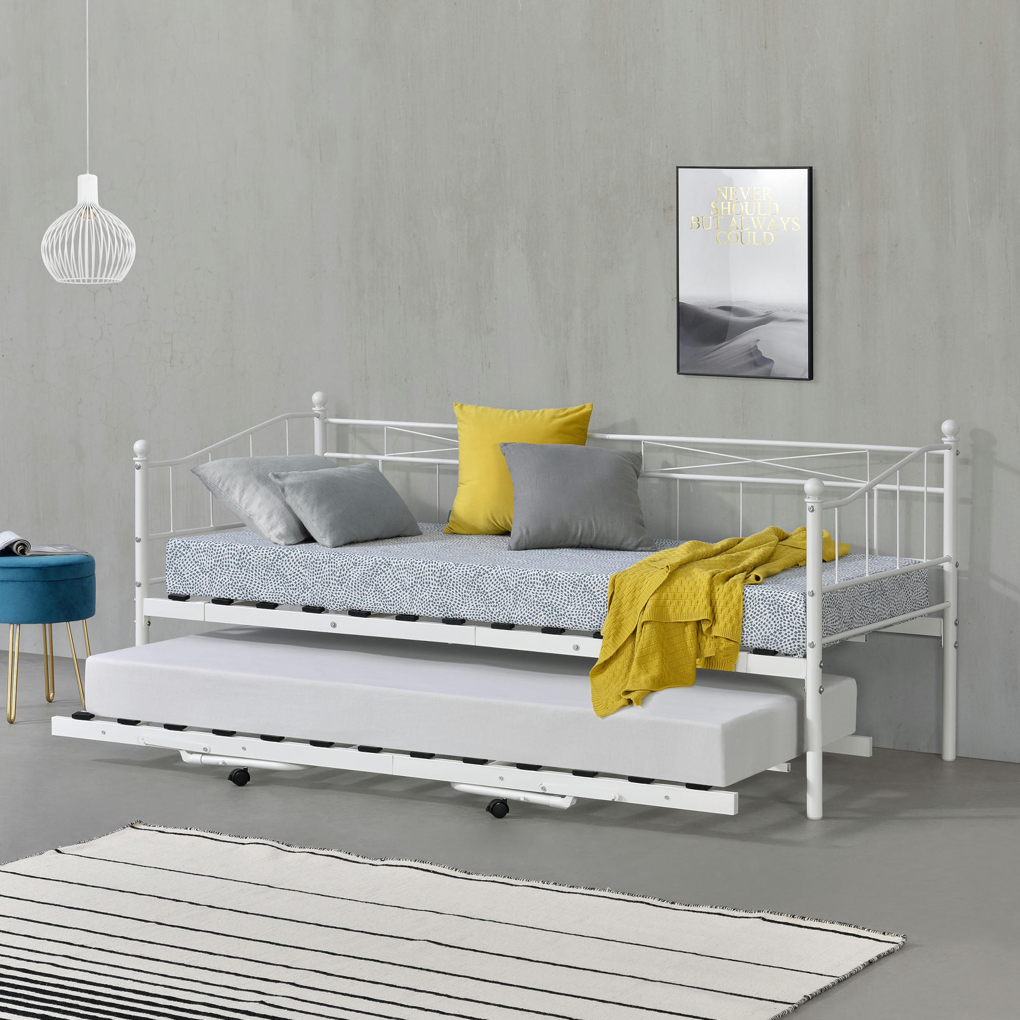 Thumbnail - [en.casa] Tagesbett, Weiß, Metall, 90x200 cm, Schlafzimmer, Betten, Metallbetten