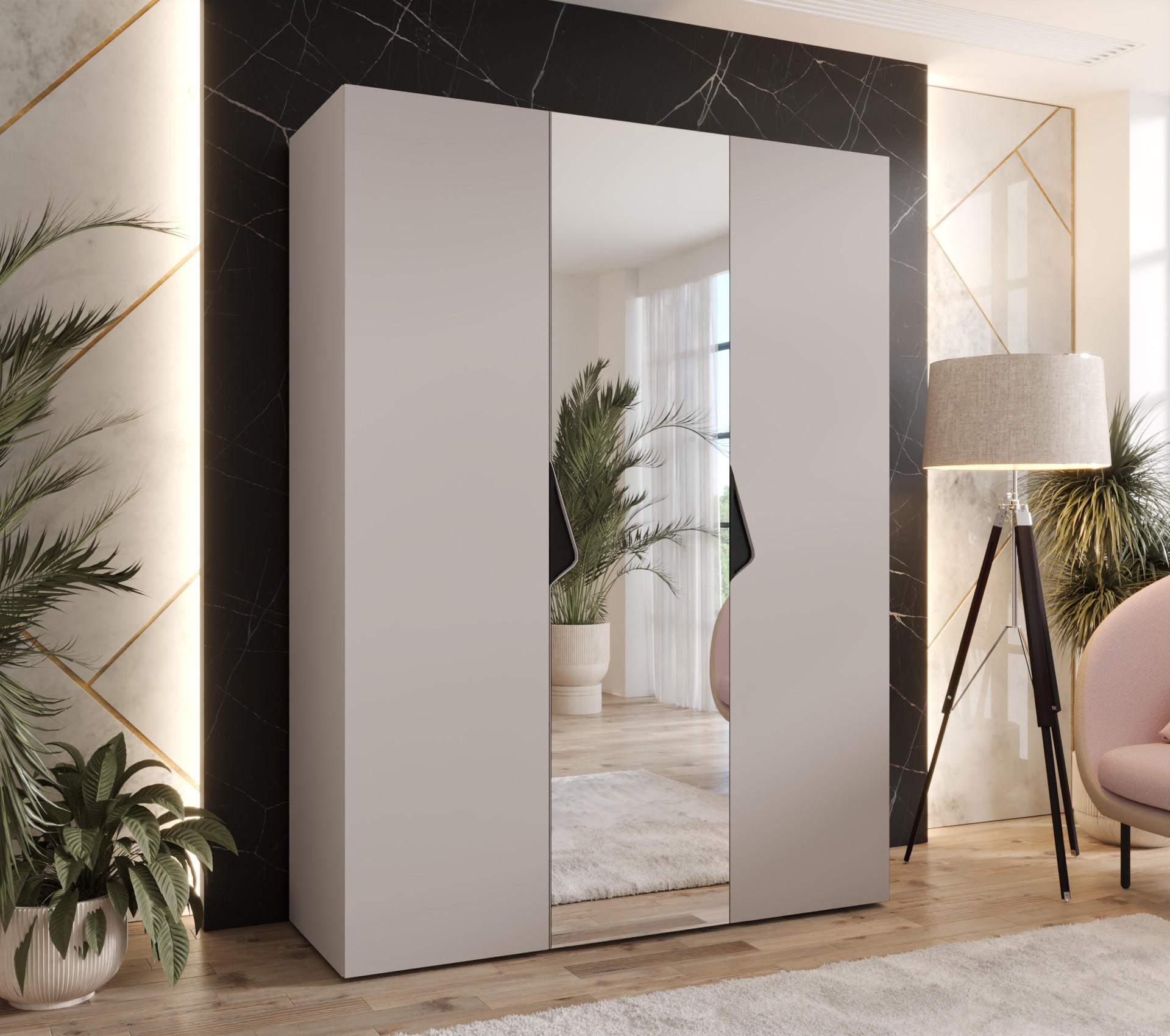 DREHTÜRENSCHRANK 202/150/52 3-türig - Beige/Schwarz, Holz/Metall (150/202/52cm) - Abiks Möbel