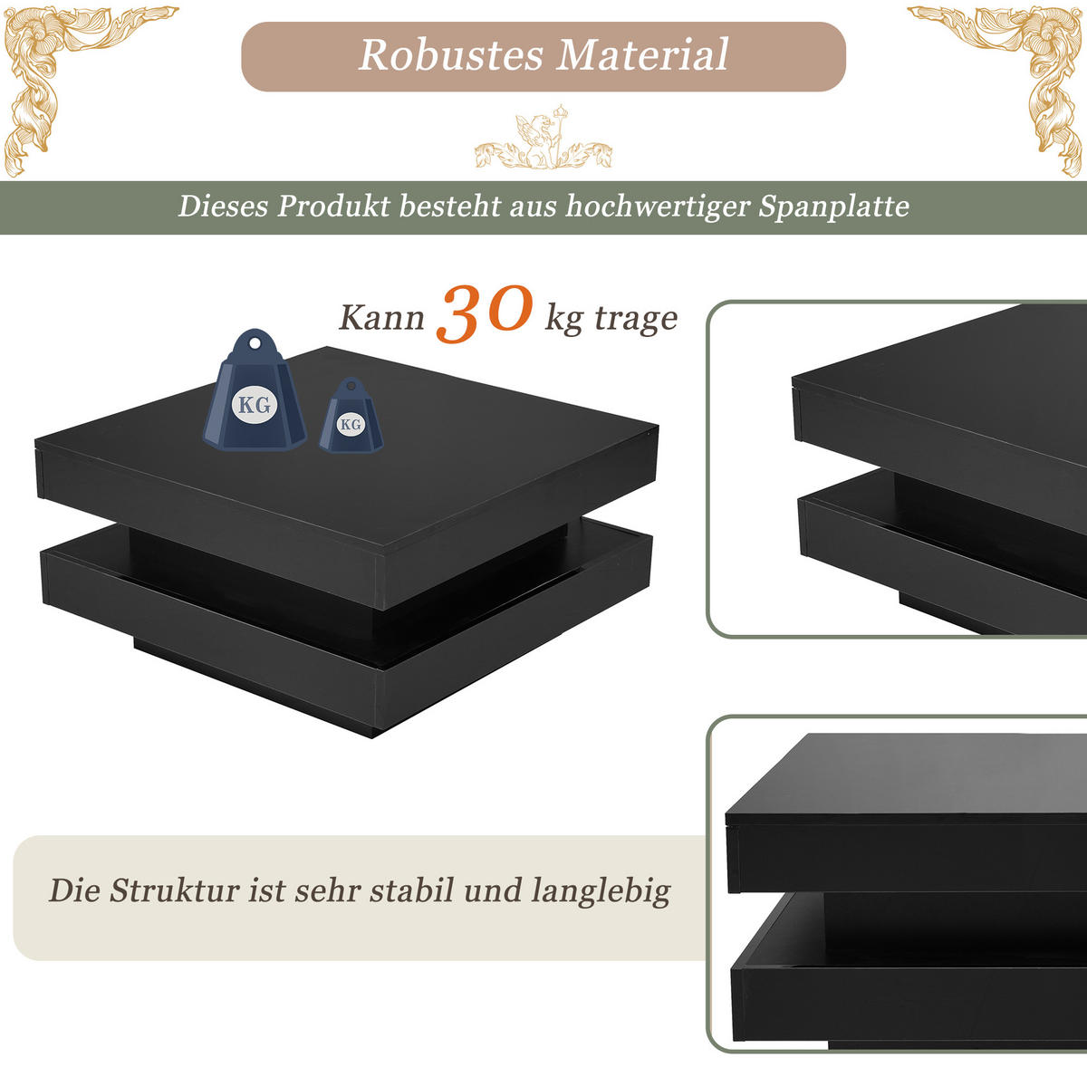 COUCHTISCH DE-065 Quadratisch Schwarz - Schwarz, Holzwerkstoff (70/70/36cm) - ComfortXL