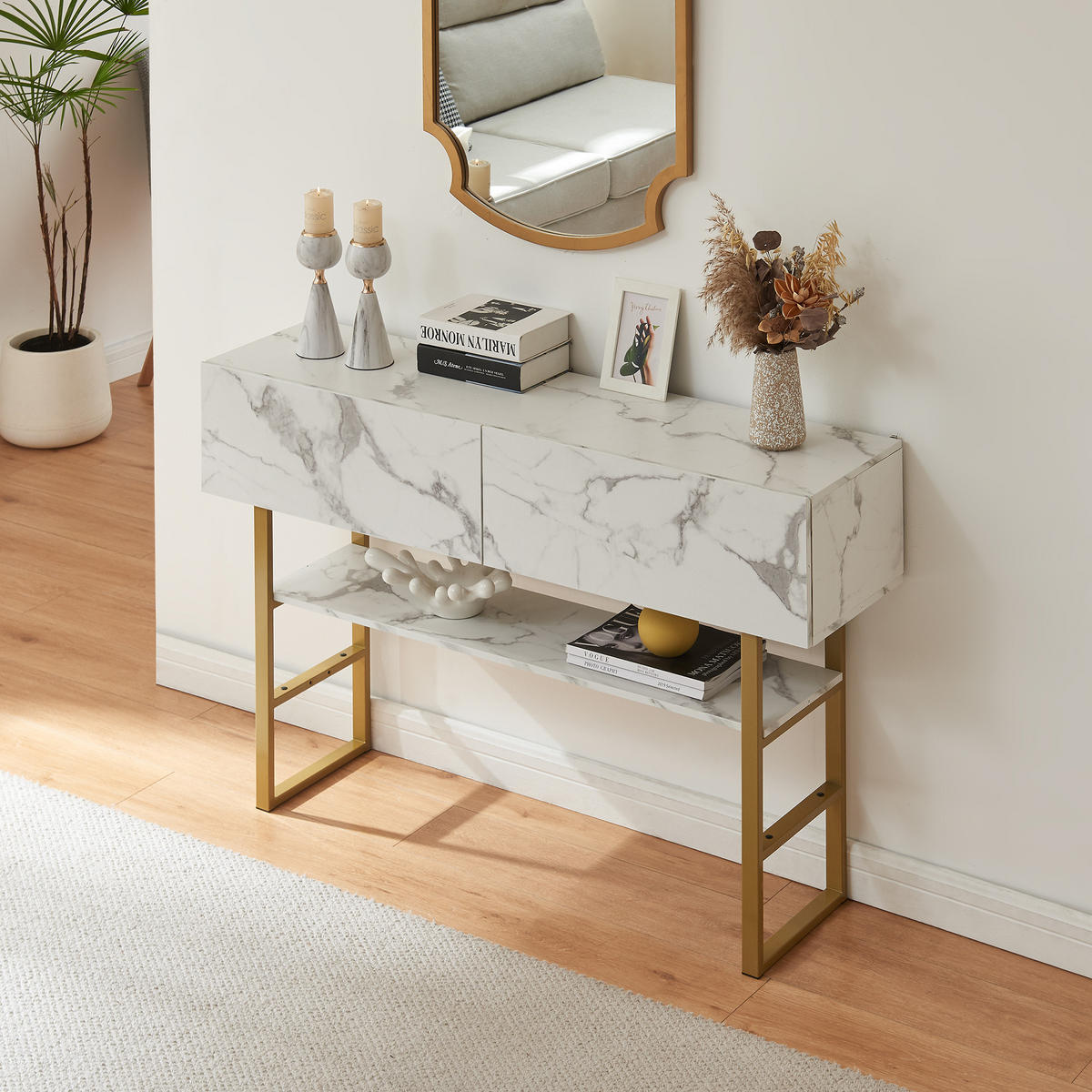 KONSOLENTISCH Varberg - Weiß, Holzwerkstoff/Metall (30/120/75cm) - [en.casa]